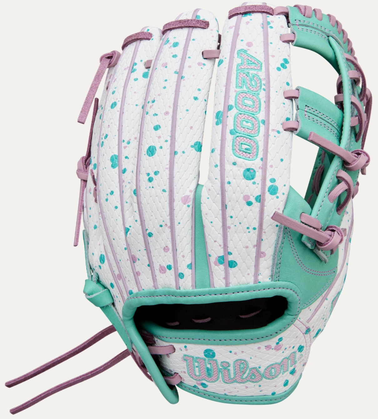 Wilson 2025 Winter A2000 Fastpitch FP75SS 11.75" White/Seafoam/Lavender