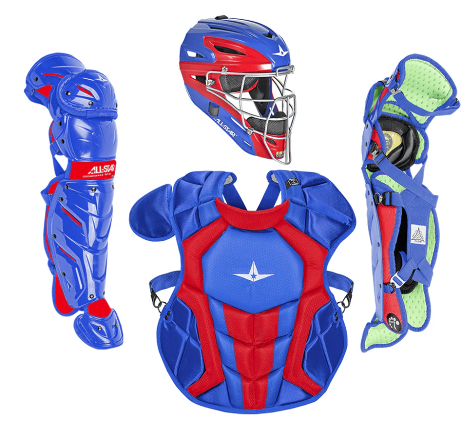 All Star Certified NOCSAE S7 Axis 12-16 Catcher's Kit Royal/Scarlet